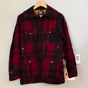 Woolrich Vintage Plaid Wool Lined Hunting Jacket Dark Red Black Size 38